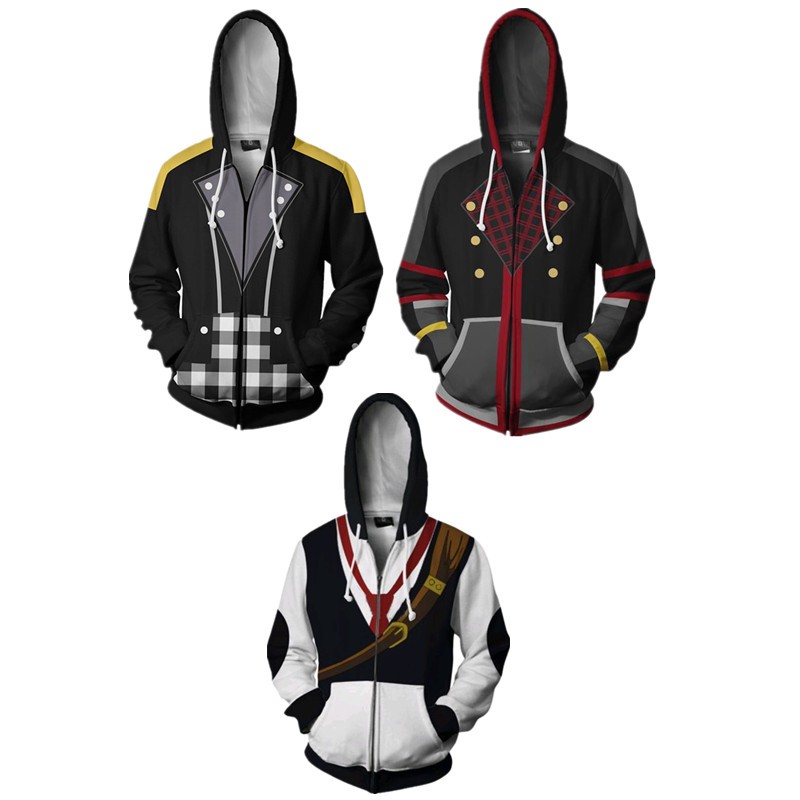 เสื้อแจ็คเก็ต.Zipper Hoodie Kingdom Hearts พิมพ์ดิจิตอล เสื้อกันหนาวสำหรับแฟนอนิเมะ