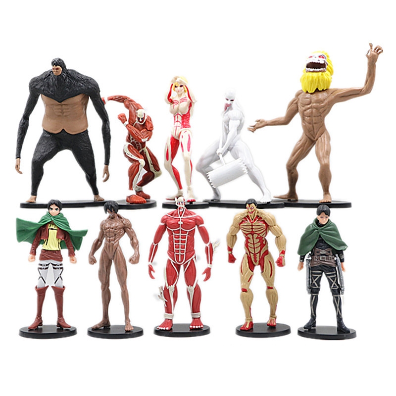 โมเดลฟิกเกอร์ PVC อนิเมะผ่าพิภพไททัน Eren Jaeger Levi Ackerman 10 ชิ้น ต่อชุด