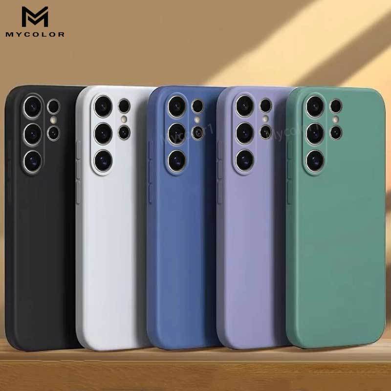 เคสซิลิโคนนิ่ม ขอบตรง สีพื้น สำหรับ Samsung ss Galaxy S24 S23 S22 S21 S20 FE Ultra S24+ S23+ S22+ S21+ Plus 4G 5G 2023 2024