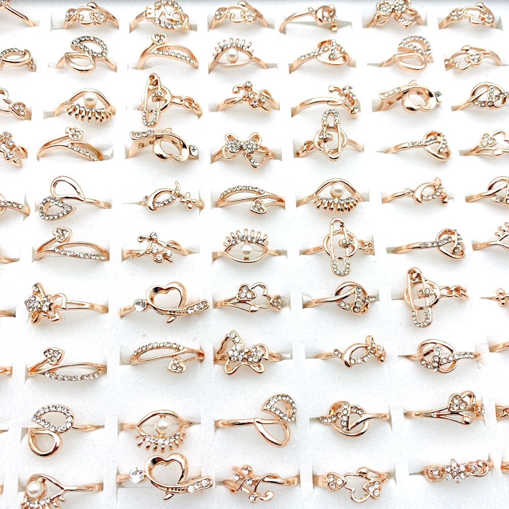 20 ชิ้นแหวนสําหรับผู้หญิง Rhinestone Rose Gold Plated แฟชั่นเครื่องประดับ Party
