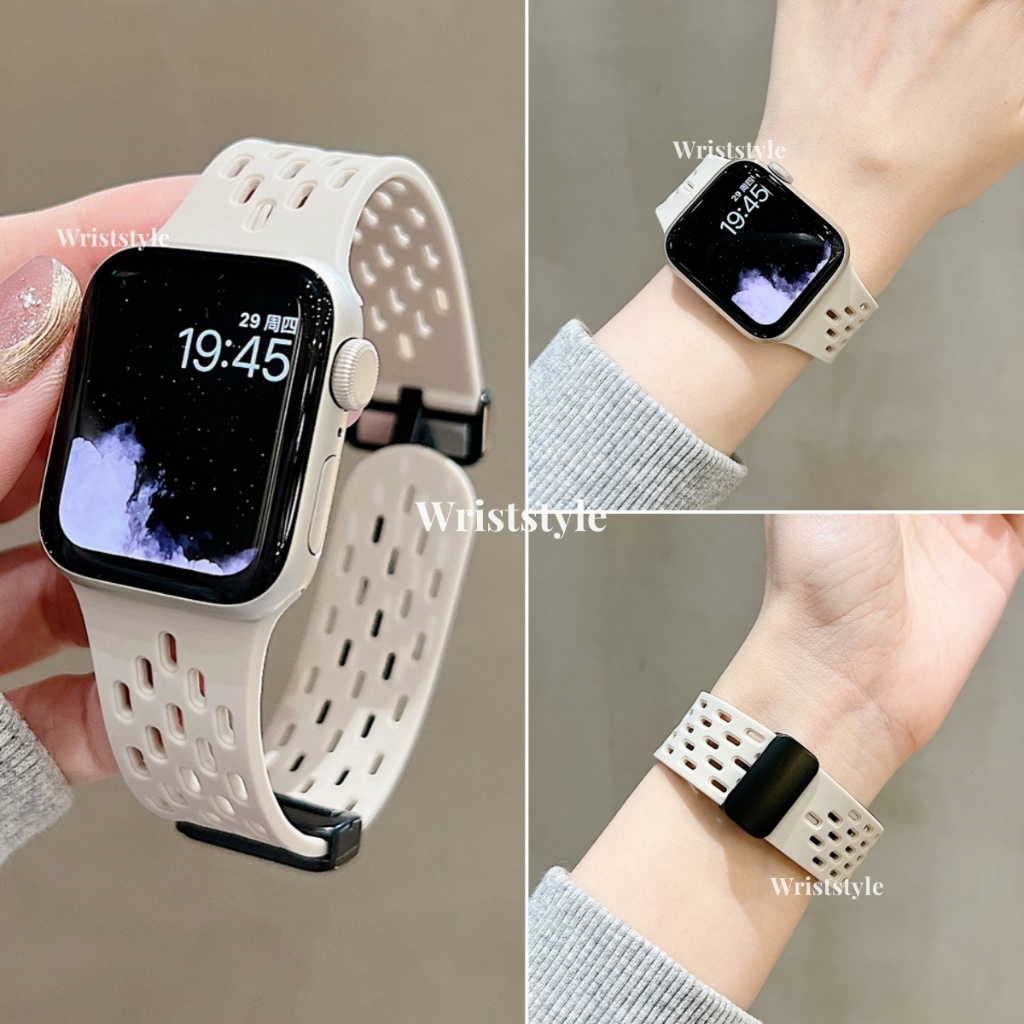 สายนาฬิกาข้อมือ ยางซิลิโคนนิ่ม ระบายอากาศ สีดํา สําหรับ Apple Watch S9 8 7 6 5 4 3 2 1 SE ULTRA iWatch 49 มม. 45 44 42 41 40 38