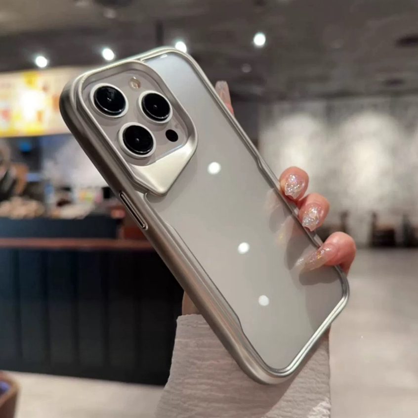 【Matte edge&PC transparent hard case/Silver】เคส compatible for iPhone 12 13 14 15 pro max case