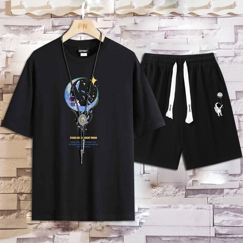 ชุดกีฬา เสื้อแขนสั้น กางเกงขาสั้น แบบแห้งเร็ว สองชิ้น เหมาะกับฤดูร้อน สําหรับผู้ชาย ใส่ออกกําลังกาย วิ่ง