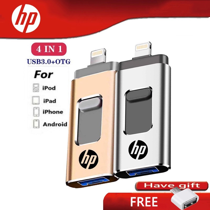 แฟลชไดรฟ์ OTG 2TB H.P 4-in-1 USB 32GB 64GB 128GB 256GB 512GB1TB USB 3.0 สําหรับ iPhone Android Type-