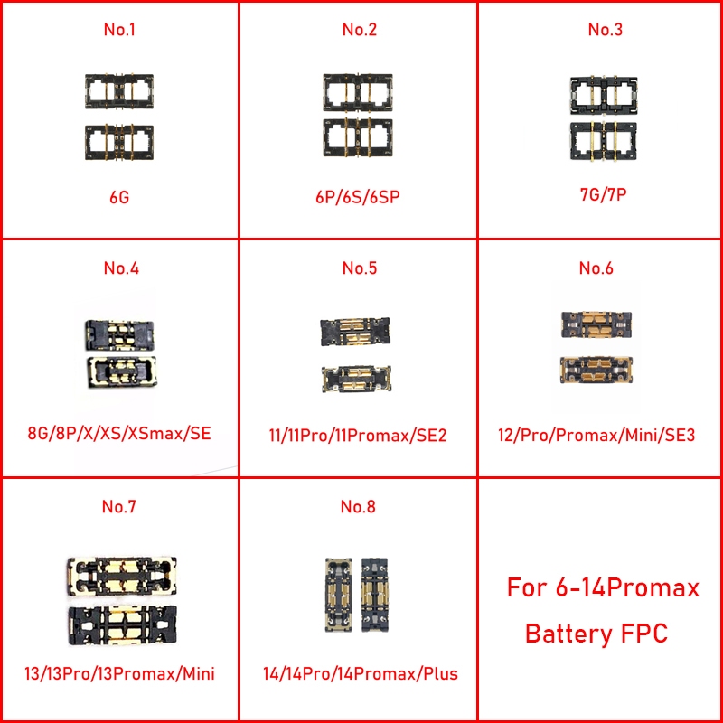 5-10pcs แบตเตอรี่ FPC Connector พอร์ตสําหรับ iPhone 11 12 13 14 Pro Max MIni 8 Plus X XS XR 6 6S 7 S