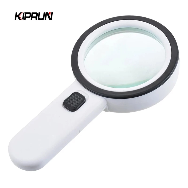 Kiprun แว่นขยาย พร้อมไฟ LED 12 ดวง 30X ขนาดใหญ่ สําหรับอ่านหนังสือ ตรวจสอบเหรียญ เครื่องประดับ