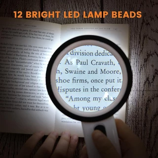 Kiprun แว่นขยาย พร้อมไฟ LED 12 ดวง 30X ขนาดใหญ่ สําหรับอ่านหนังสือ ตรวจสอบเหรียญ เครื่องประดับ