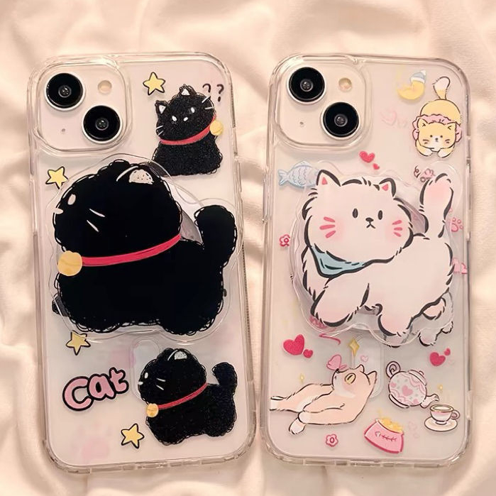 น่ารักการ์ตูนแมวเคสโทรศัพท์เข้ากันได้สําหรับiphone 15 14 promax 7 8 plus xr 11 12 pro xs max 13 ล่าสุดแม่เหล็กPC Drop-Proofไร้สายชาร์จโปร่งใสฝาครอบใส