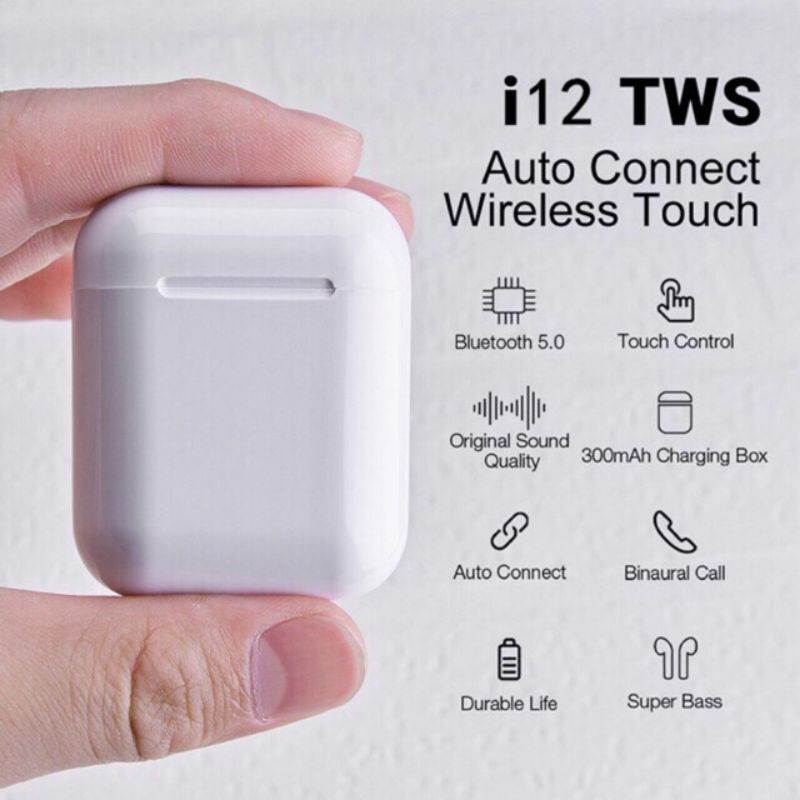 Inpods TWS i12 หูฟังบลูทูธไร้สาย 5.0 พร้อมระบบควบคุมแบบสัมผัส และเคสป้องกัน