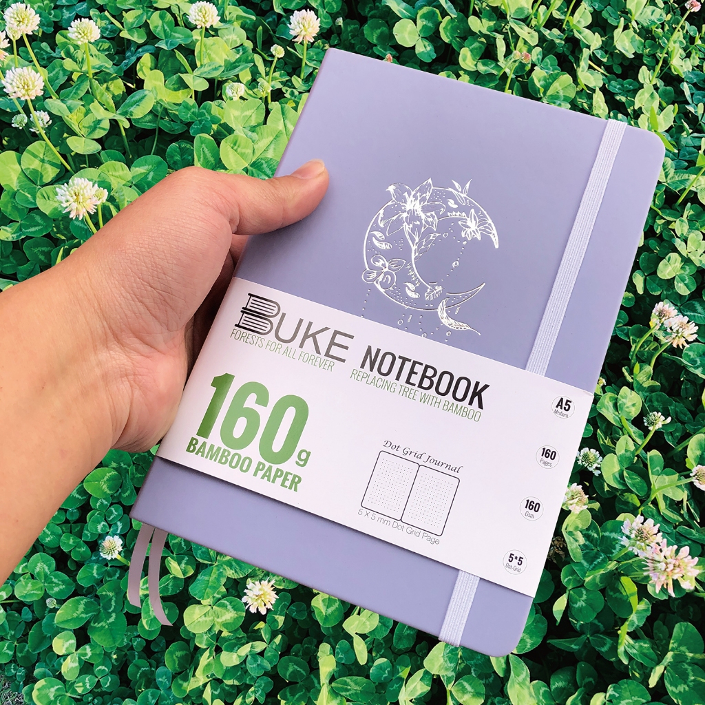 160gsm กระดาษไม้ไผ่สีม่วงอ่อนปกแข็ง bullet dotted notebook dot gtid 160 หน้า