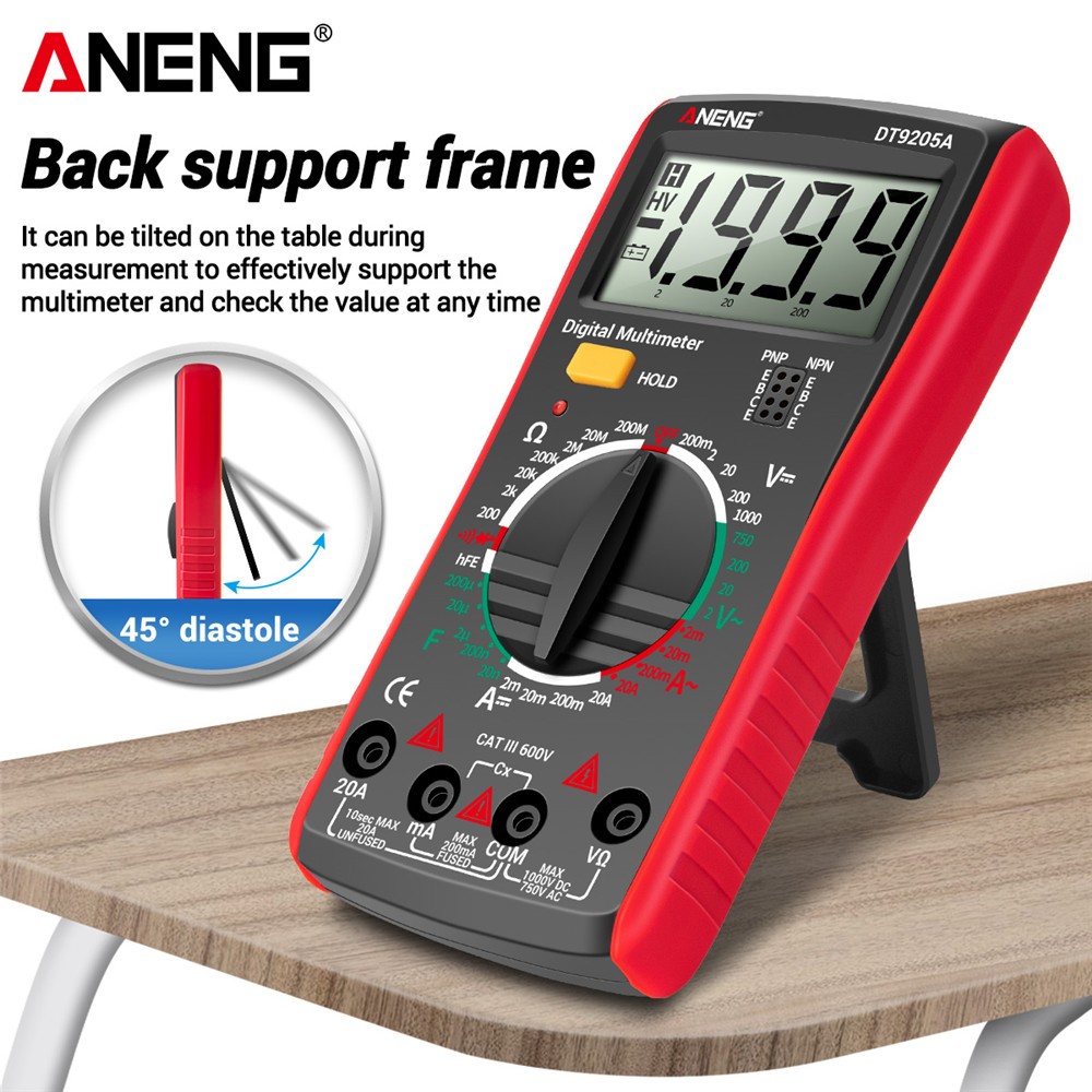 Aneng DT9205A ตัวเก็บประจุไดโอดไฟฟ้าดิจิทัล ความคมชัดสูง RMS AC DC