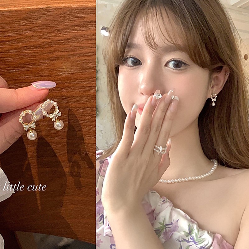 ต่างหู ประดับโบว์ ไข่มุก สีทอง เหมาะกับของขวัญวันเกิด สไตล์เกาหลี สําหรับผู้หญิง และนักเรียน