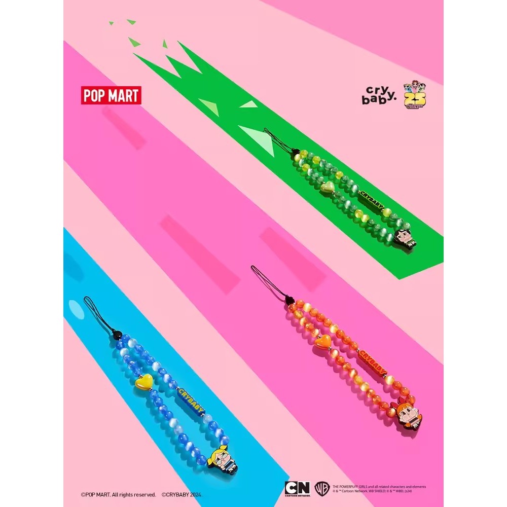 Popmart POPMART CRYBABY x Powerpuff Girls Series Mystery Box พวงกุญแจโทรศัพท์มือถือ สินค้าของขวัญน่ารัก