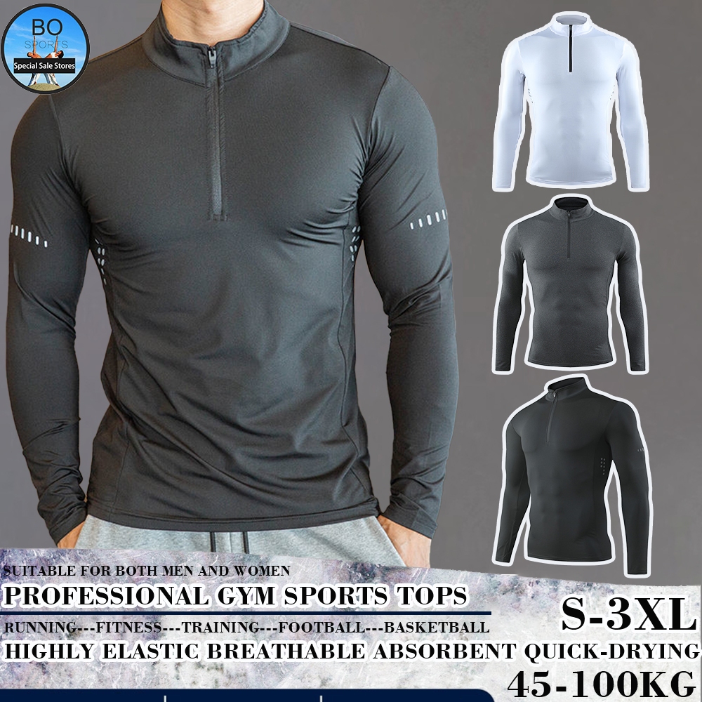 BOSPORT【เป็นกลาง / คุณภาพสูง】เสื้อแขนยาว มีซิป สะท้อนแสง แห้งเร็ว ระบายอากาศ เหมาะกับใส่ออกกําลังกาย เข้ายิม สําหรับผู้ชาย และผู้หญิง