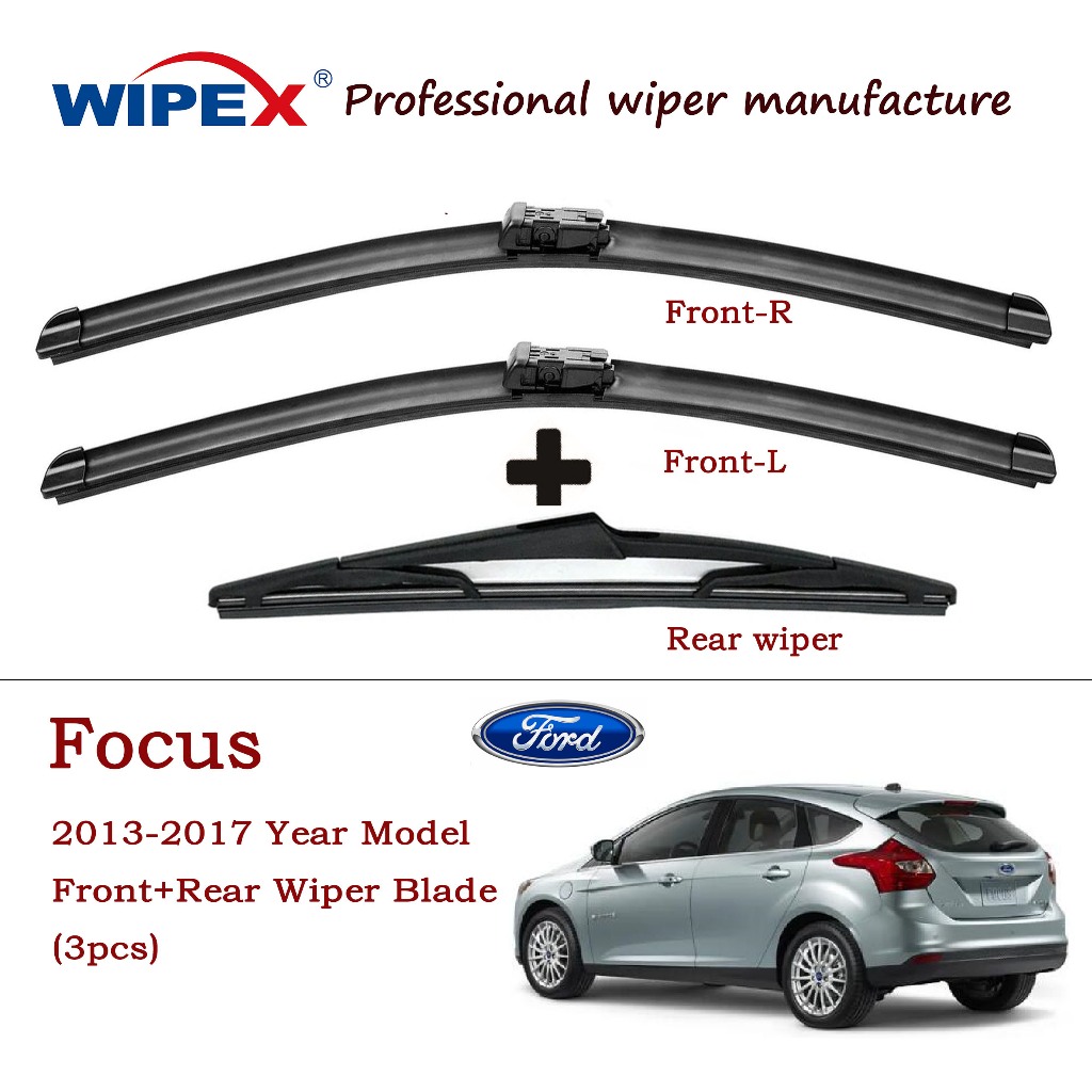 2013 ถึง 2017 โมเดล Ford Focus ใบปัดน้ําฝน 3 ชิ้น สําหรับ FOKUS Hatchback/Sedan ชุดที่ปัดน้ําฝนหน้าต่างรถยนต์ (ด้านหน้ากล้วย / ด้านหลัง) จากอุปกรณ์เช็ดทําความสะอาดรถยนต์