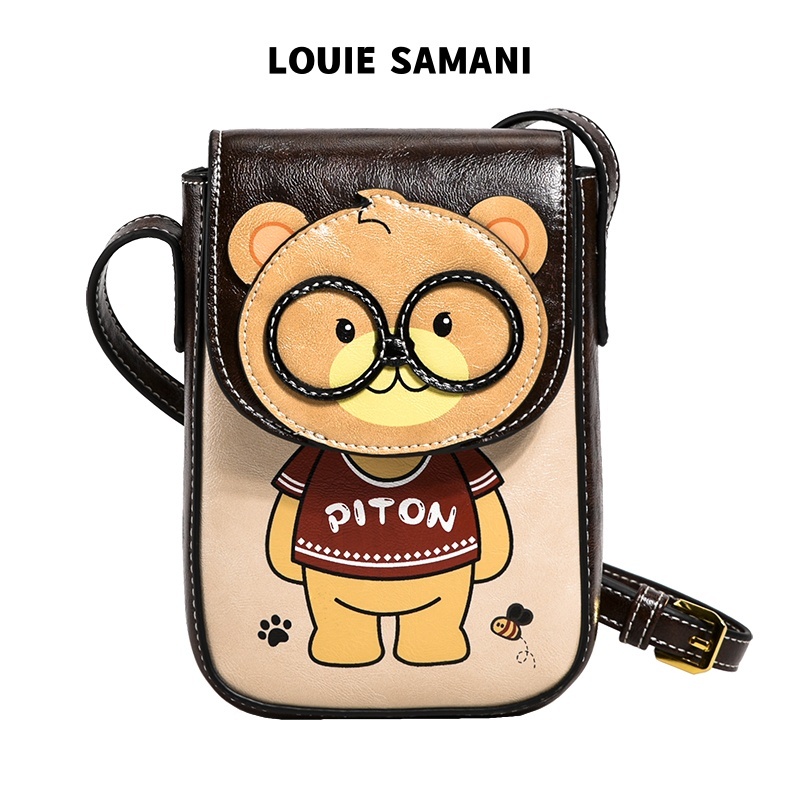[ LOUIE SAMANI ] กระเป๋าสะพายไหล่ ลายการ์ตูนหมี น้ําหนักเบา ขนาดเล็ก สําหรับใส่โทรศัพท์มือถือ