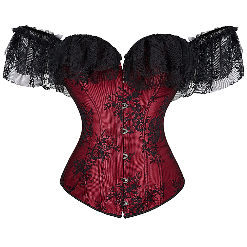 ผู้หญิงลูกไม้ปิดไหล่รัดตัวดอกไม้ Bustier Overbust ชุดชั้นในรัดตัวด้านบน Bodyshaper