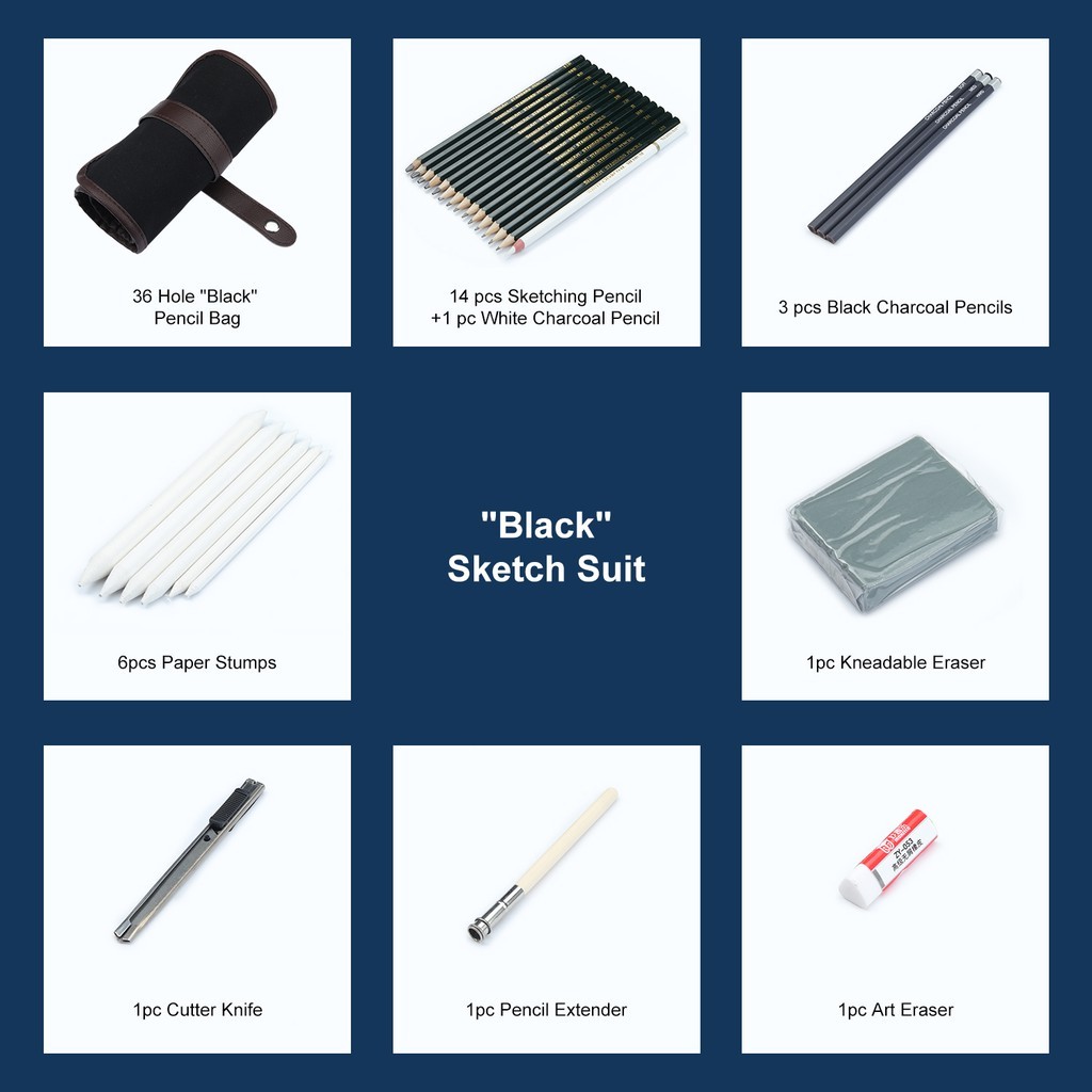 Seamiart ชุดดินสอสเก็ตช์ วาดภาพ 29 36 ชิ้น พร้อมดินสอถ่าน 6H-12B - รูปที่ 2