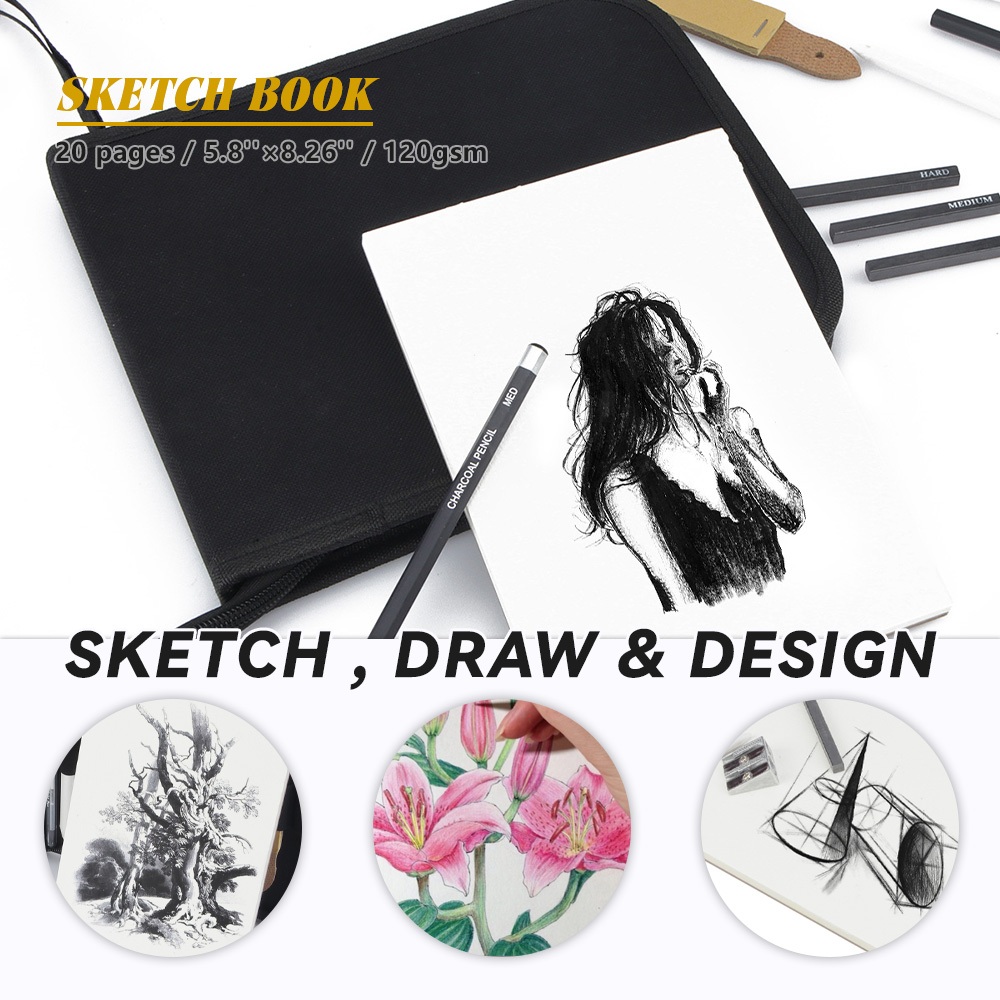 Seamiart ชุดดินสอสเก็ตช์ วาดภาพ 29 36 ชิ้น พร้อมดินสอถ่าน 6H-12B - รูปที่ 3