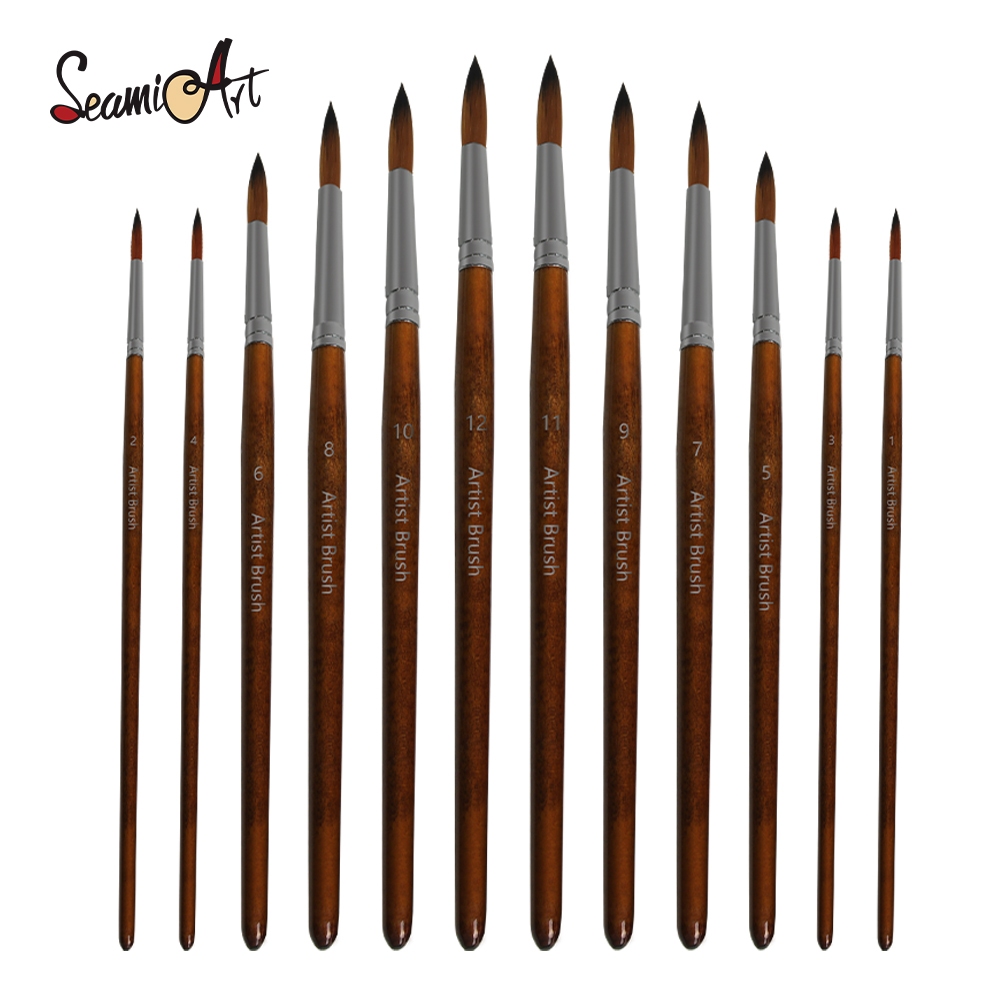 Seamiart 5/12 ชิ้น ชุดแปรงไนล่อน สําหรับวาดภาพสีน้ํามันอะคริลิค Gouache