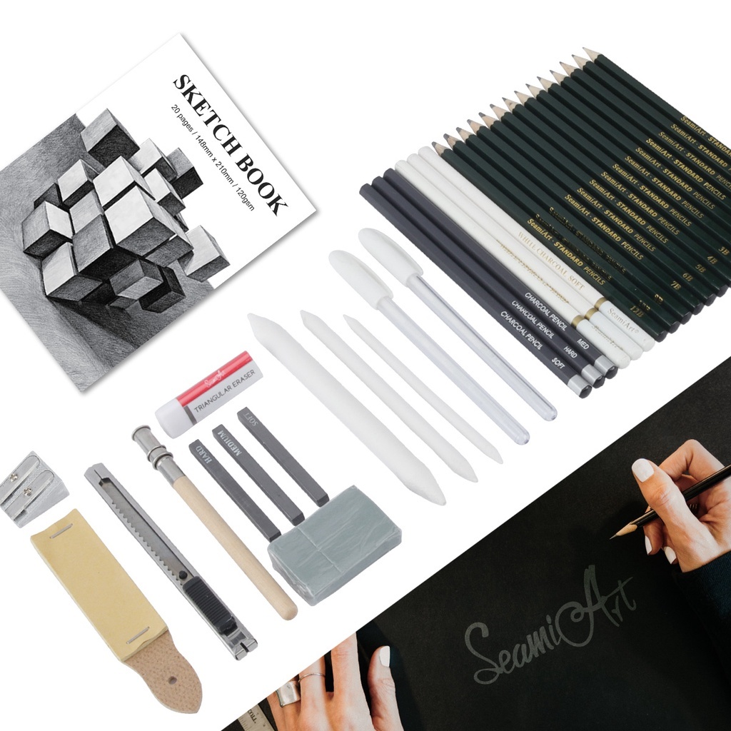 Seamiart ชุดดินสอสเก็ตช์ วาดภาพ 29 36 ชิ้น พร้อมดินสอถ่าน 6H-12B - รูปที่ 5