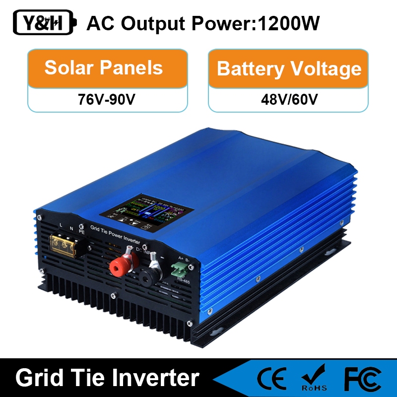 Y&H 1200W กริดผูกอินเวอร์เตอร์ จำกัด พลังงานจอแสดงผล LCD DC55-90V อินพุตพลังงานแสงอาทิตย์ AC230V เอา