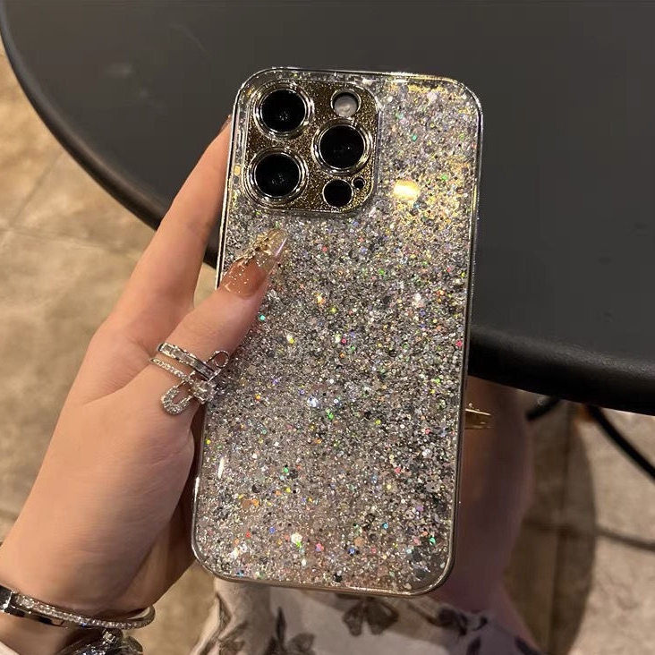 Makp up Diamond Love Mirror Silvery Sparkly Bling Soft สําหรับ iP iPhone 15 14 13 12 11 Pro Max 15plus 15prm 12prm 11prm promax สาวผู ้ หญิง Electroplated Apple แฟชั ่ นหรูหรา