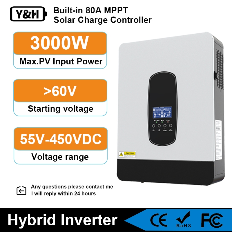 Y&H 3200W อินเวอร์เตอร์ไฮบริดพลังงานแสงอาทิตย์ DC24V ถึง AC230V อินเวอร์เตอร์คลื่นไซน์บริสุทธิ์นอกกร