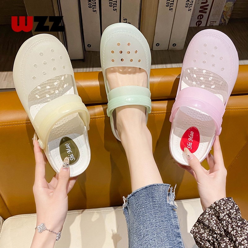 Wzz รองเท้าแตะแมรี่เจน พลาสติกเจลลี่ เหมาะกับเดินชายหาดกลางแจ้ง แฟชั่นสําหรับผู้หญิง