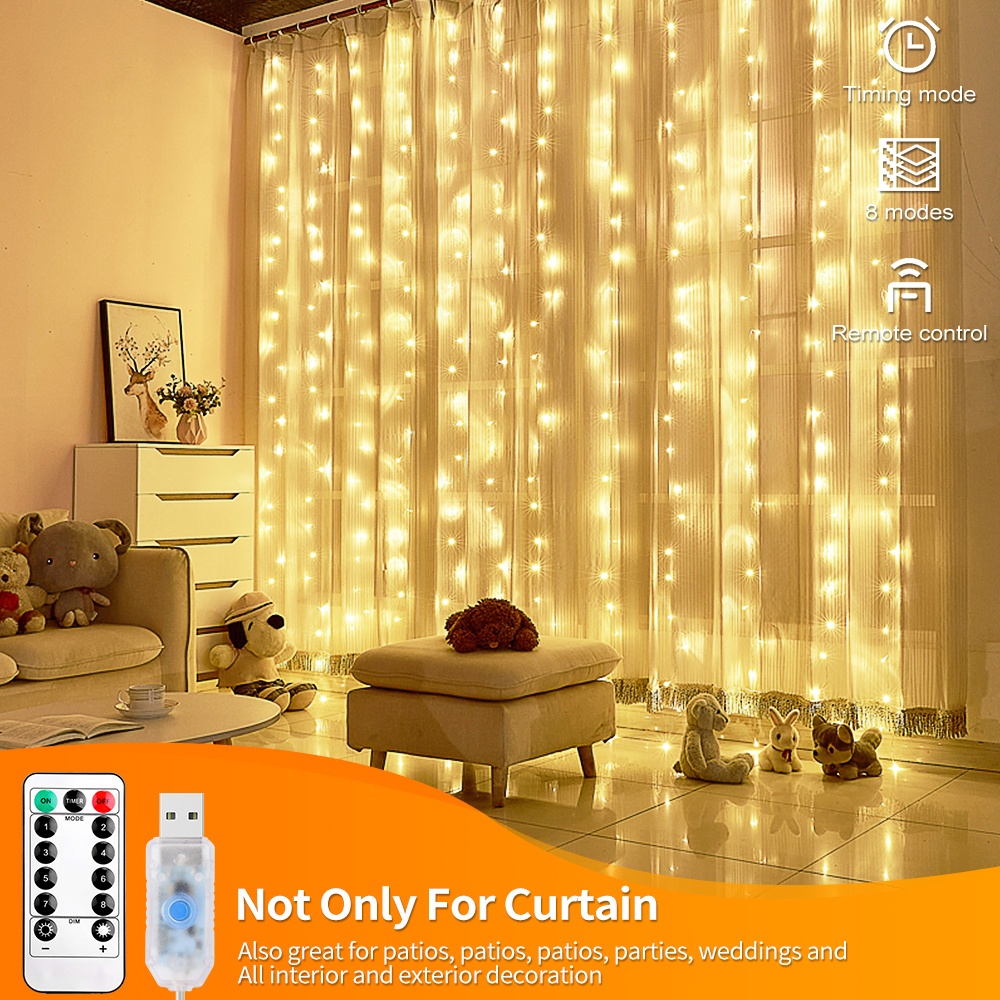 ม่านไฟนางฟ้า LED USB พร้อม 8 โหมด สําหรับตกแต่งห้อง คริสต์มาส