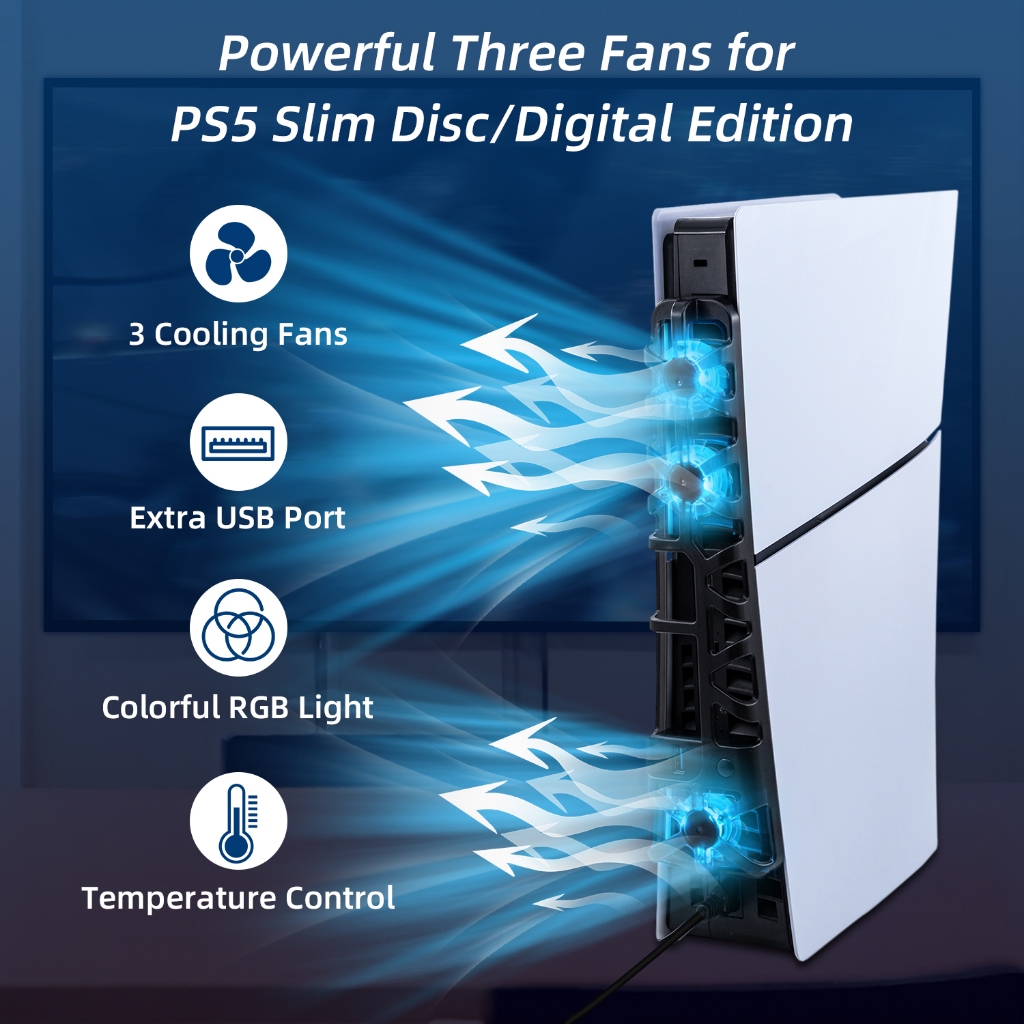 Dobe พัดลมระบายความร้อน RGB พร้อมตัวควบคุมอุณหภูมิ สําหรับเกมคอนโซล PS5 Slim DE UHD