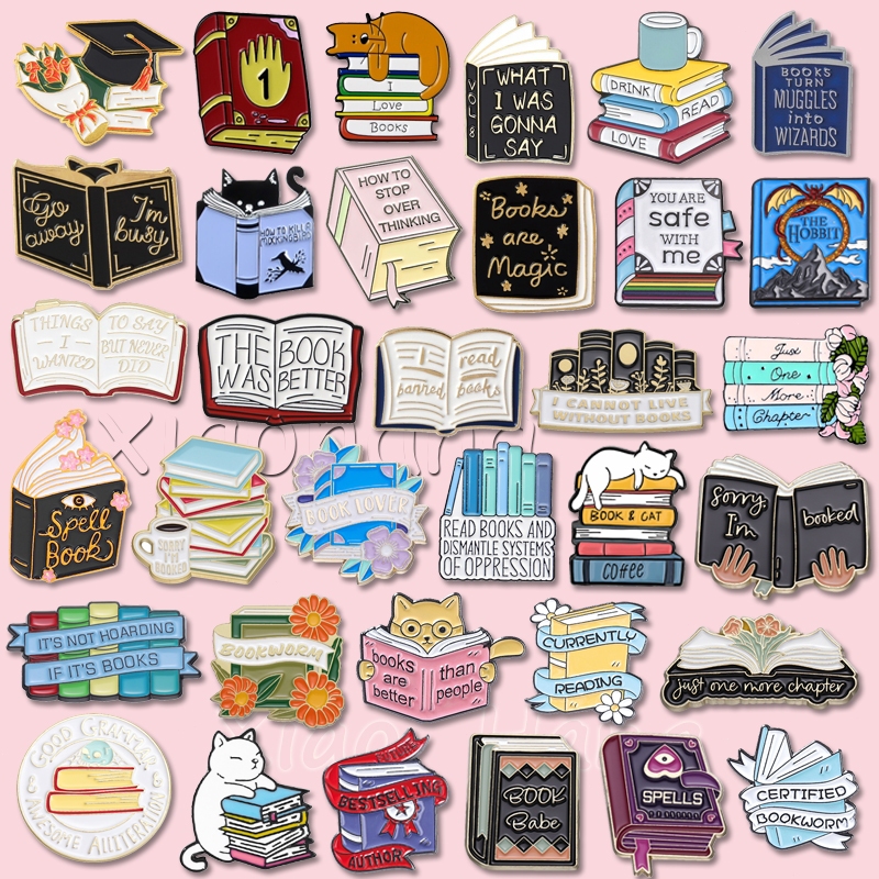 การ์ตูนหนังสือเคลือบ Pin เข็มกลัดหนังสืออ่าน Loves เข็มกลัดข้อความ Pin Lapel Badges กระเป๋าเป้สะพายหลังอุปกรณ์เสริมของขวัญสําหรับเพื่อน