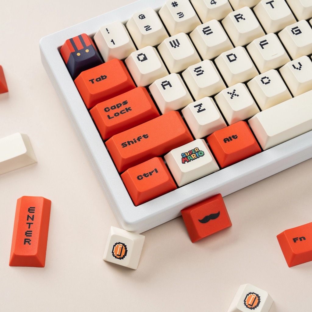 Mario Keycaps 119 keys Cherry Profile PBT Material Sublimation Process Thai keycap for 61/64/68/84/87/98/104 Mechanical keyboard (Red)