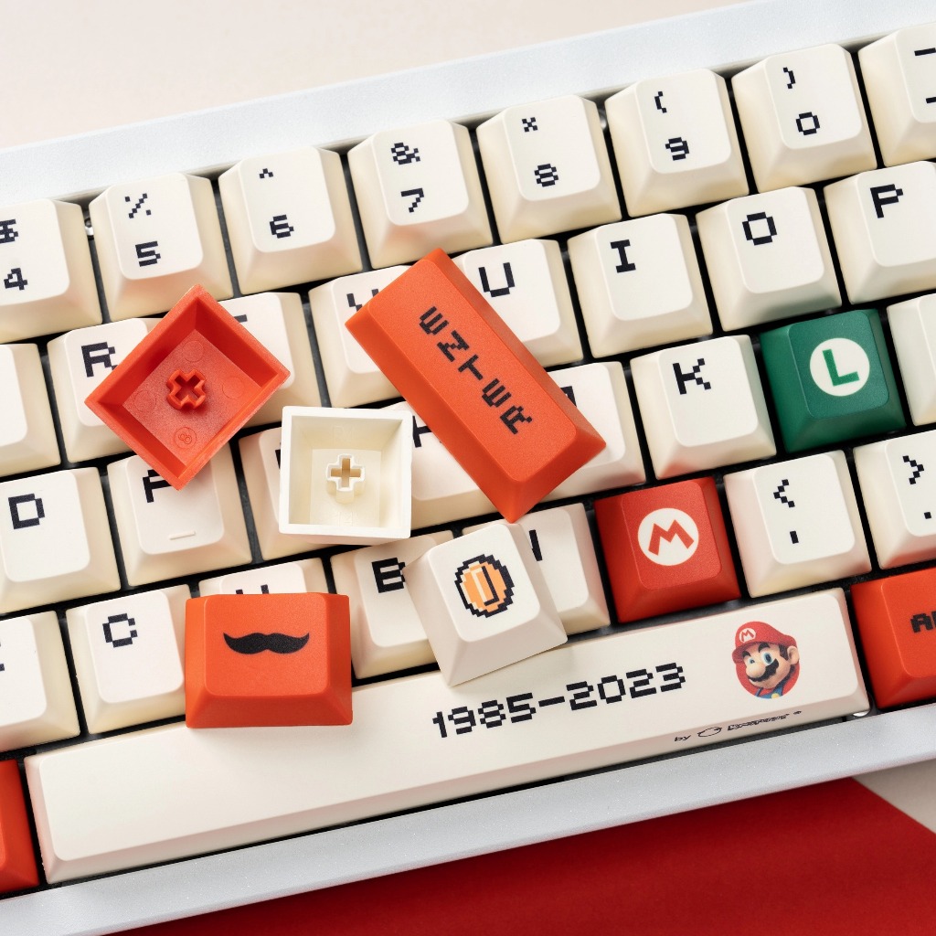 Mario Keycaps 119 keys Cherry Profile PBT Material Sublimation Process Thai keycap for 61/64/68/84/87/98/104 Mechanical keyboard (Red)