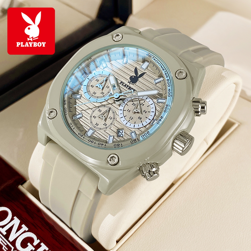 Playboy นาฬิกาข้อมือควอตซ์แฟชั่น สายยาง 100% กันน้ํา ใส่สบาย อเนกประสงค์ สําหรับสตรี 3060-M
