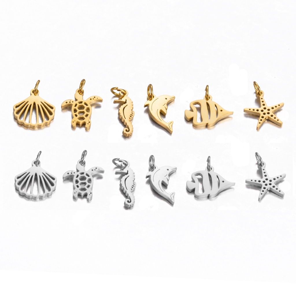 5 ชิ้น/ล็อตจํานวนมากขัด Marine Organism Charms Dolphins/เต่า/ปลาดาว/ม้าทะเล/ปลาจี้สําหรับเครื่องประดับสแตนเลส
