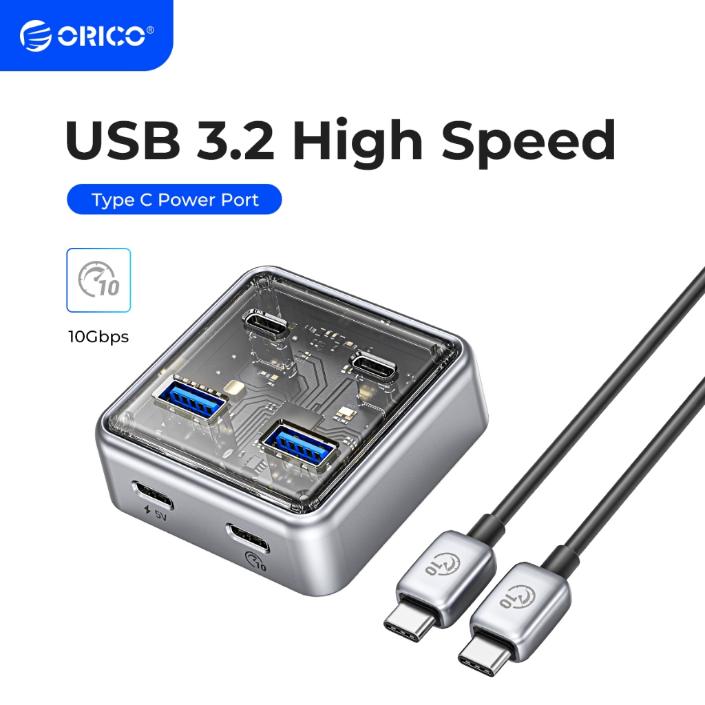 Orico โปร่งใส Usb C Hub การขยายพอร์ต 4 พอร์ตพร้อมอินเทอร์เฟซแหล่งจ่ายไฟ Usb 3.2 Protocol การส่งข้อมูลความเร็วสูง OTG Dapter (XHJ)