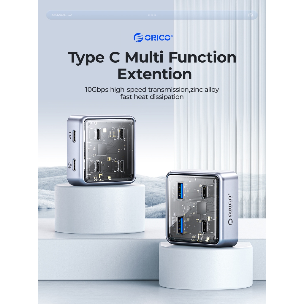 Orico โปร่งใส Usb C Hub การขยายพอร์ต 4 พอร์ตพร้อมอินเทอร์เฟซแหล่งจ่ายไฟ Usb 3.2 Protocol การส่งข้อมูลความเร็วสูง OTG Dapter (XHJ)