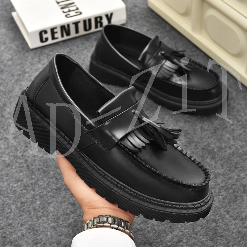 💕คุณภาพสูง💕เกาหลี สะดวกสบาย ผู้ชาย รองเท้าหนัง แฟชั่น รองเท้า Lefur สีดำ# D168 💕 - รูปที่ 3