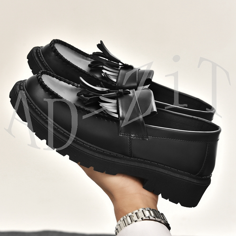 💕คุณภาพสูง💕เกาหลี สะดวกสบาย ผู้ชาย รองเท้าหนัง แฟชั่น รองเท้า Lefur สีดำ# D168 💕 - รูปที่ 4