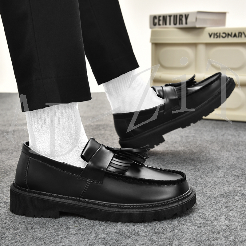 💕คุณภาพสูง💕เกาหลี สะดวกสบาย ผู้ชาย รองเท้าหนัง แฟชั่น รองเท้า Lefur สีดำ# D168 💕 - รูปที่ 5