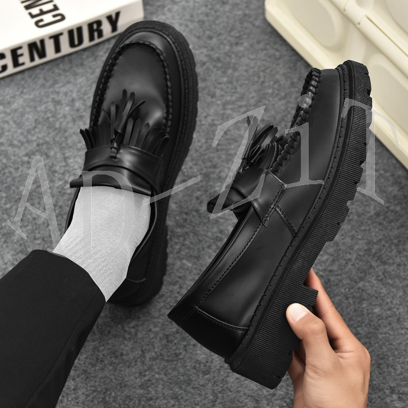 💕คุณภาพสูง💕เกาหลี สะดวกสบาย ผู้ชาย รองเท้าหนัง แฟชั่น รองเท้า Lefur สีดำ# D168 💕 - รูปที่ 2