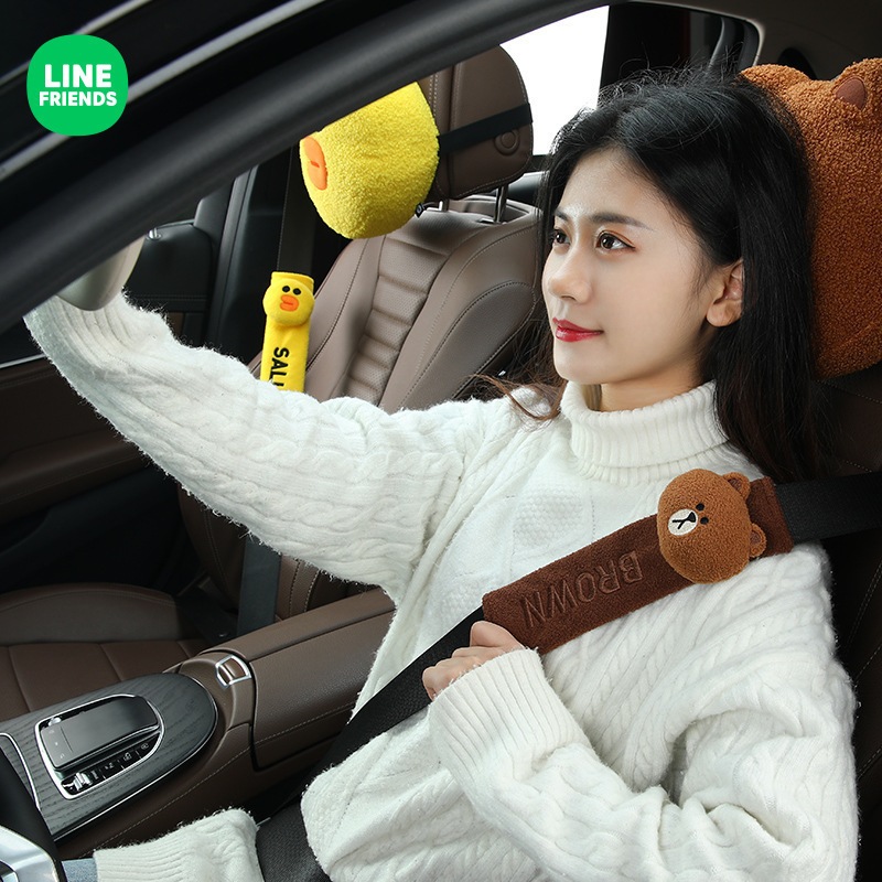 Line FRIENDS ปลอกหุ้มสายเข็มขัดนิรภัยรถยนต์ ลายการ์ตูนน่ารัก เพื่อความปลอดภัย