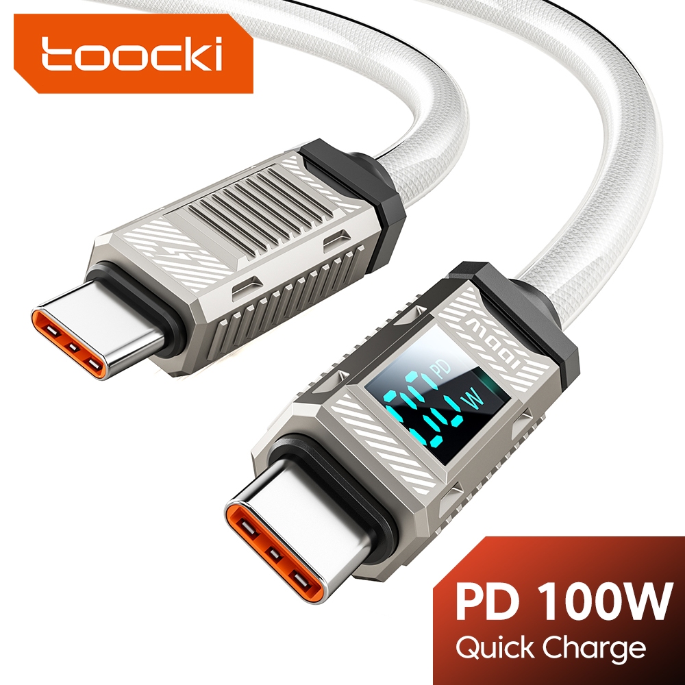 Toocki 100W Type C To Type C LED ดิจิทัล แสดงผล สายเคเบิล ชาร์จเร็ว สายข้อมูล สําหรับโทรศัพท์ โลหะผสมสังกะสี Type C lOS สายเคเบิล
