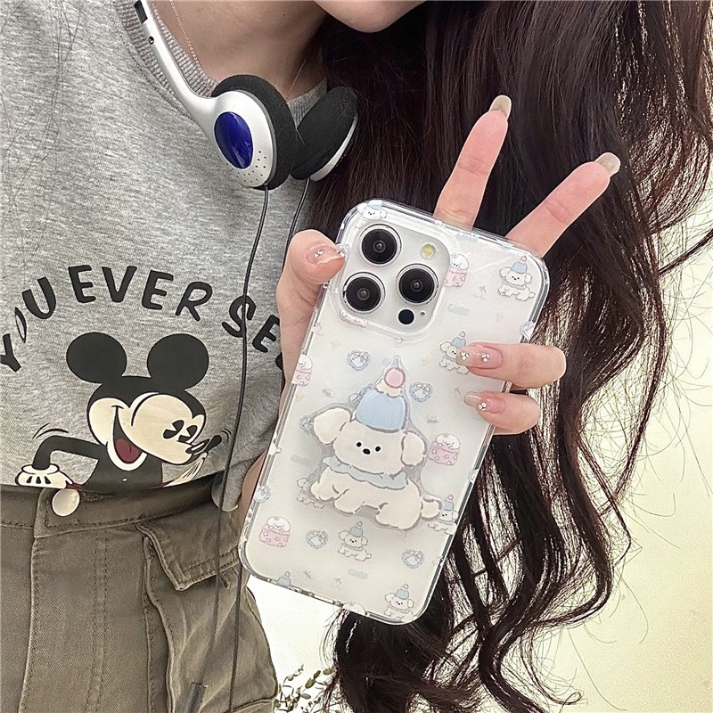เคสโทรศัพท์มือถือ TPU พิมพ์ลายลูกสุนัข แบบสองชั้น สําหรับ iPhone 15 Promax 14 Pro max