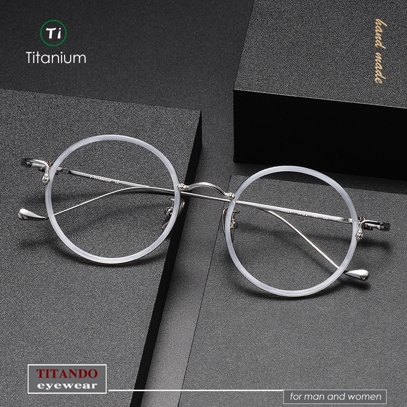 Chrome * star แว่นตาไฟเบอร์ไทเทเนียม และอะซิเตท กรอบกลม สไตล์เรโทร สําหรับผู้ชาย และผู้หญิง