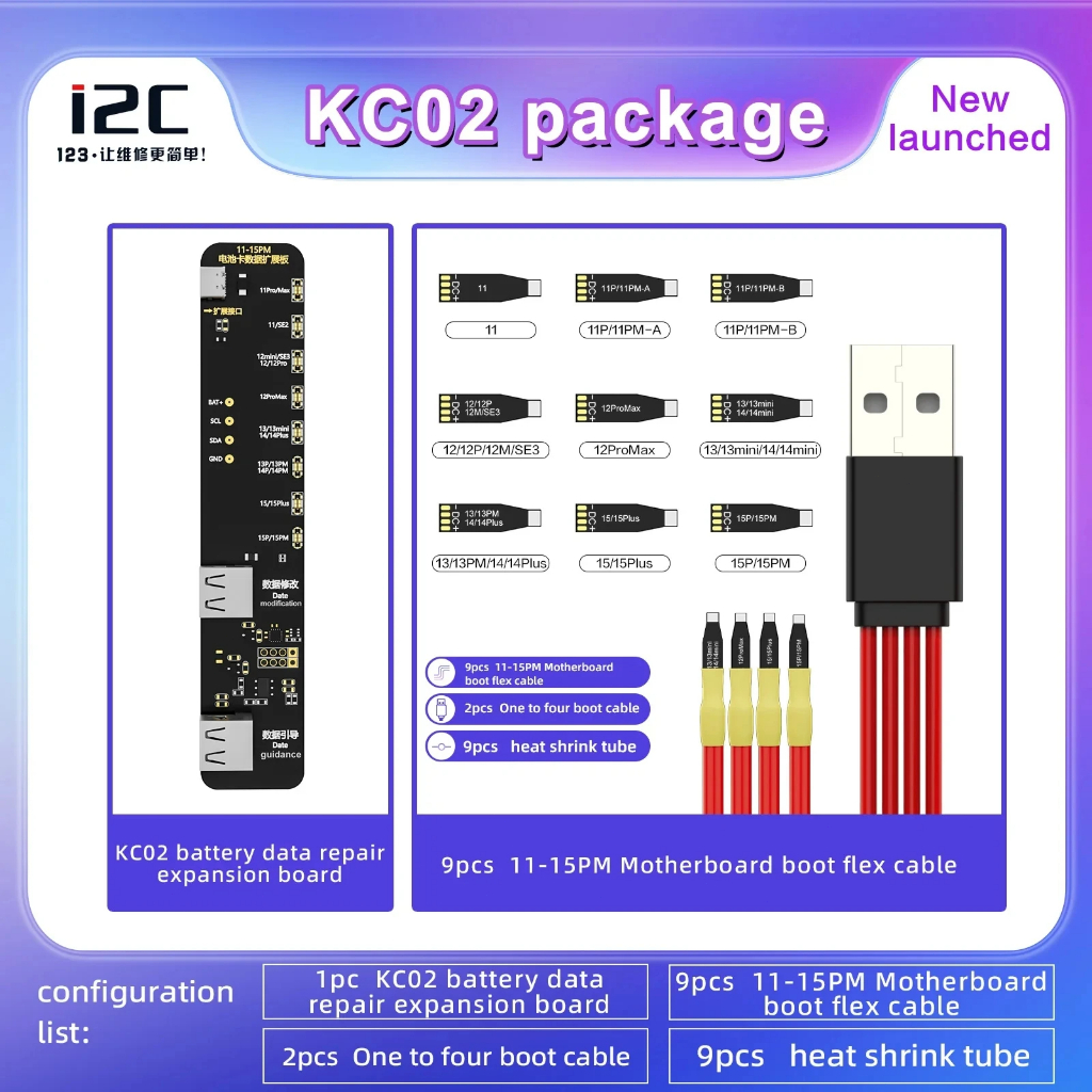 I2c KC02 บอร์ดขยายแบตเตอรี่ ไม่ต้องใช้สายเคเบิลภายนอก ดัดแปลง สําหรับ iPhone 11-15Pro Max 100%