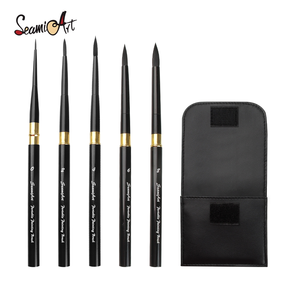 Seamiart ชุดแปรงทาสีน้ํา หนัง Pu แบบพกพา 3 ชิ้น 6 ชิ้น