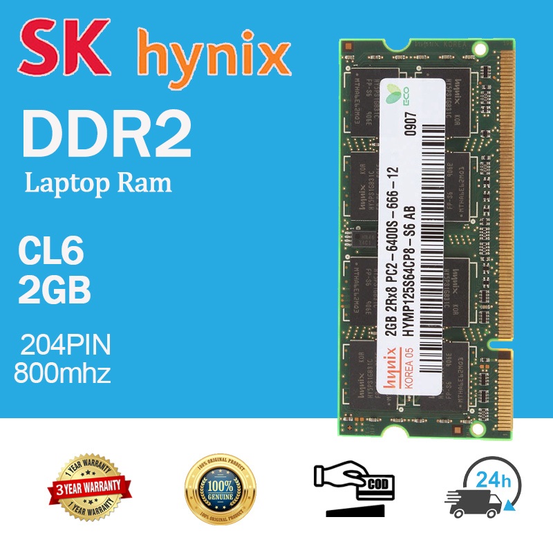 [24H SENT] 2pcs Hynix 2GB RAM DDR2 800MHz NOTEBOOK RAM 2Rx8 PC2 6400S SO-DIMM 200Pin