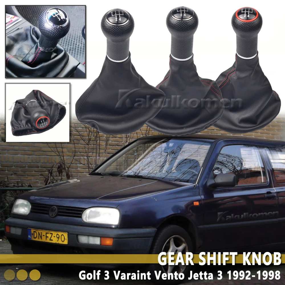 หนัง 5-Speed Manual Gearbox MT Shift Knob ป้องกันเหมาะสําหรับ Volkswagen VW Golf 3 Varraint Vento Je